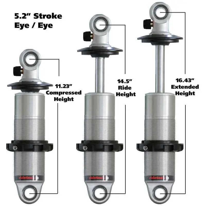 Ridetech HQ Series CoilOver Shock 5.2in Travel 2.5in Coil Eye/Eye Mounting 11.225inx16.425in 24159901