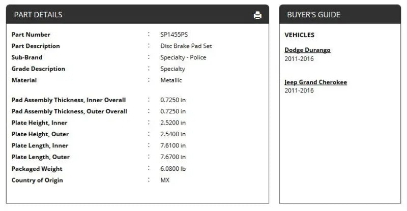 SP1455PS R/M Brakes Brake Pad Set r53sp1455ps