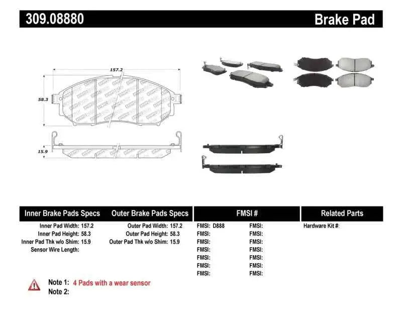 StopTech Performance 06-08 350Z w/ Std Brakes / 06-08 Infinity G35 Front Brake Pads 309-08880