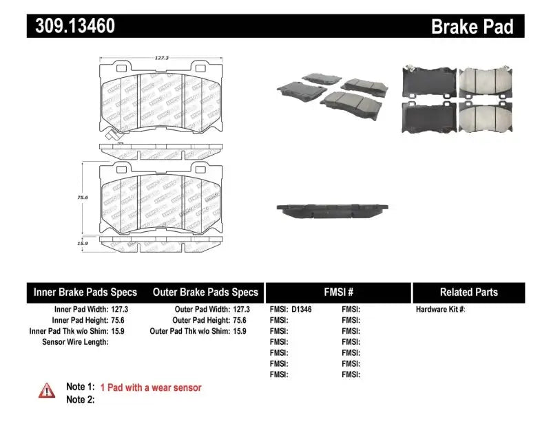 StopTech Performance 09-13 Infiniti FX35/FX37/FX45/FX50/08-13 G37 / 09-12 370Z Front Brake Pads 309-13460